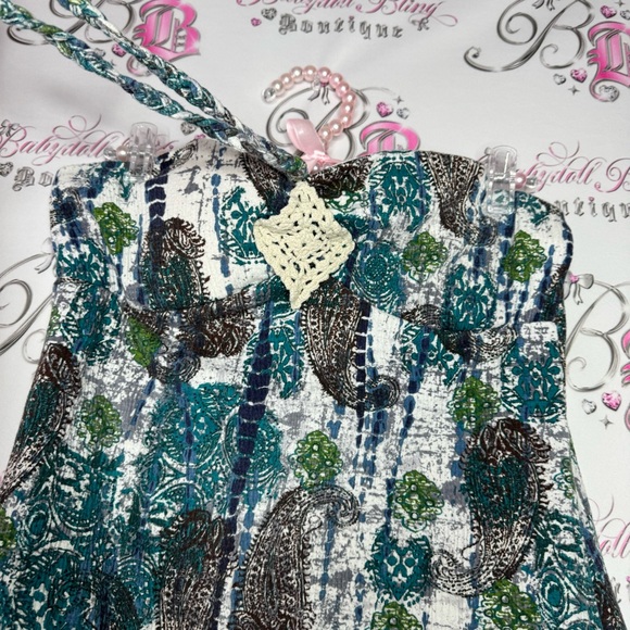 Self esteem halter top tank crochet diamond shape detail with paisley print y2k - Picture 2 of 7